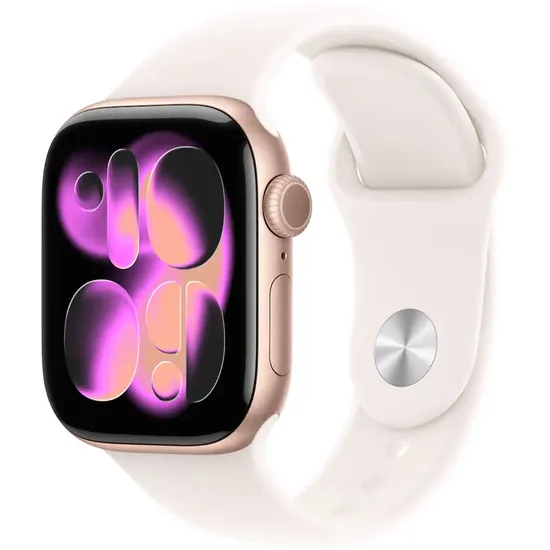 Apple Watch S11 42MM MEU04LW/ A com GPS/ Wide Angle Oled Always-On Retina Display / Pulseira Sport Band s/ M / Aluminium Case - Rose Gold/ L
